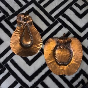 vintage Gregorian copper wall hangings shaped like a pear and an apple USA Made